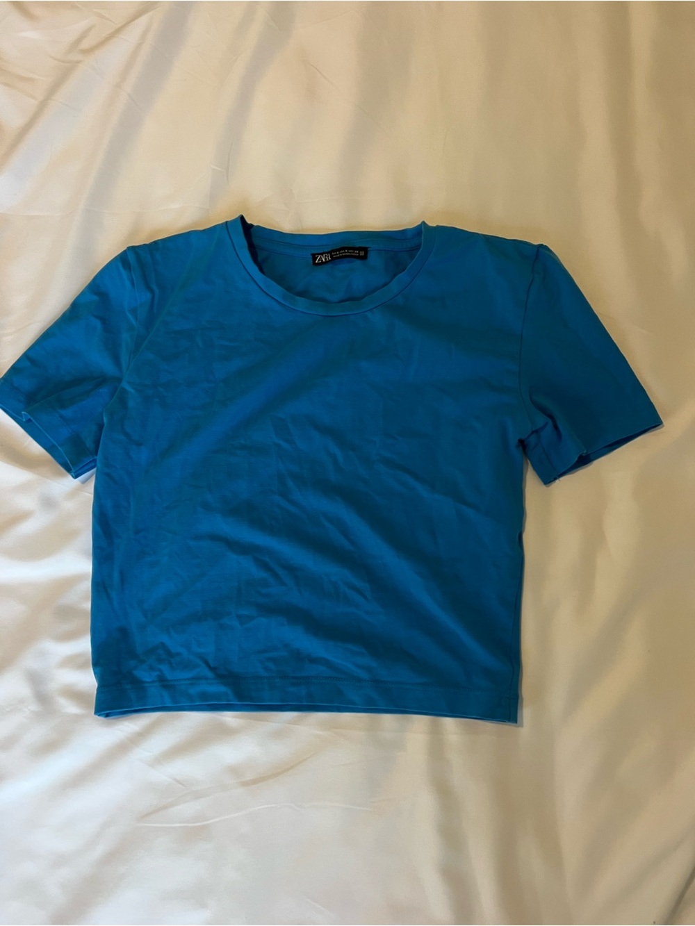 Zara Cropped Fitted Tee Blue Size Small